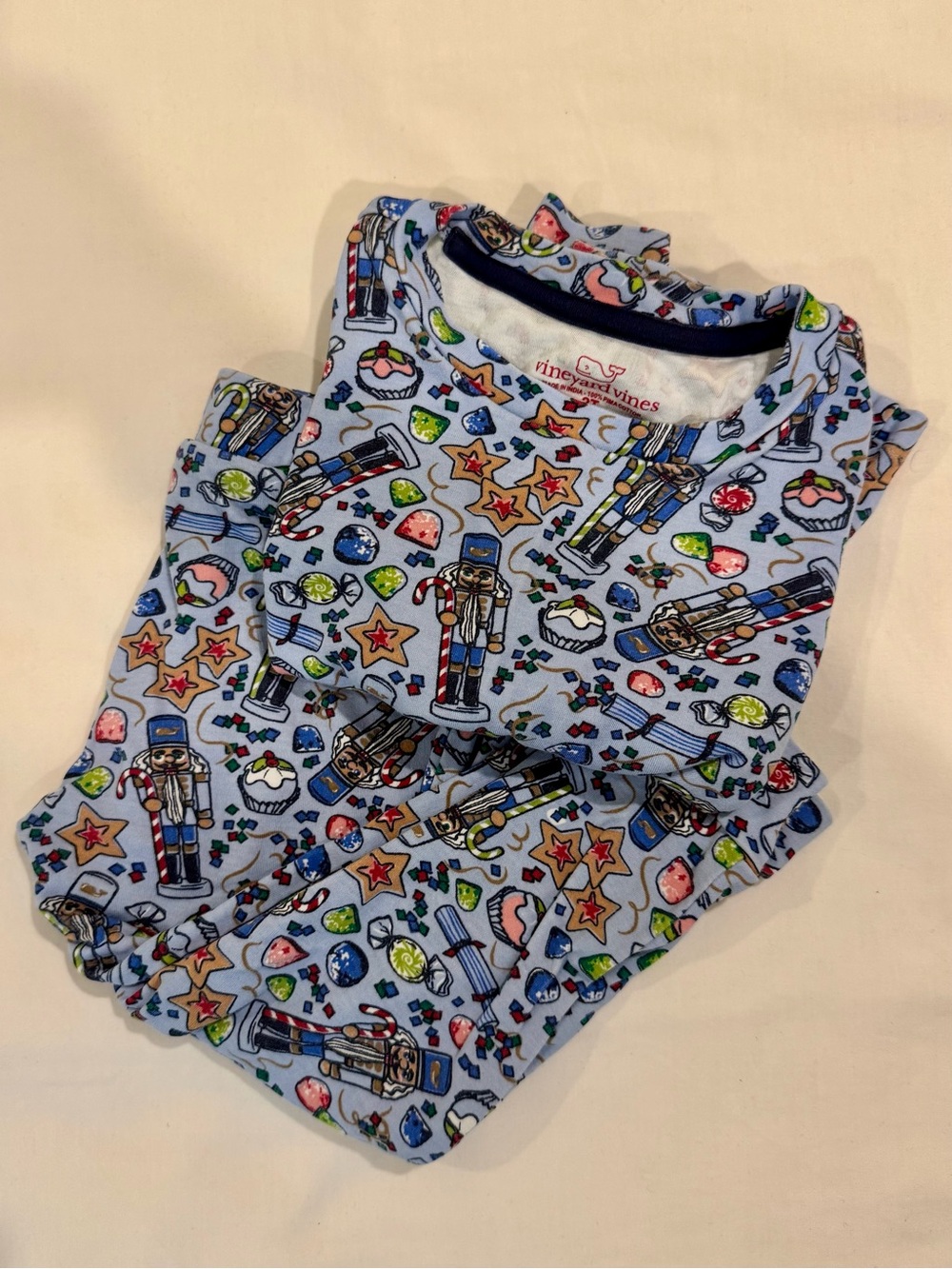 Vineyard Vines Light Blue Nutcracker & Candy Print Kids Pajama Set